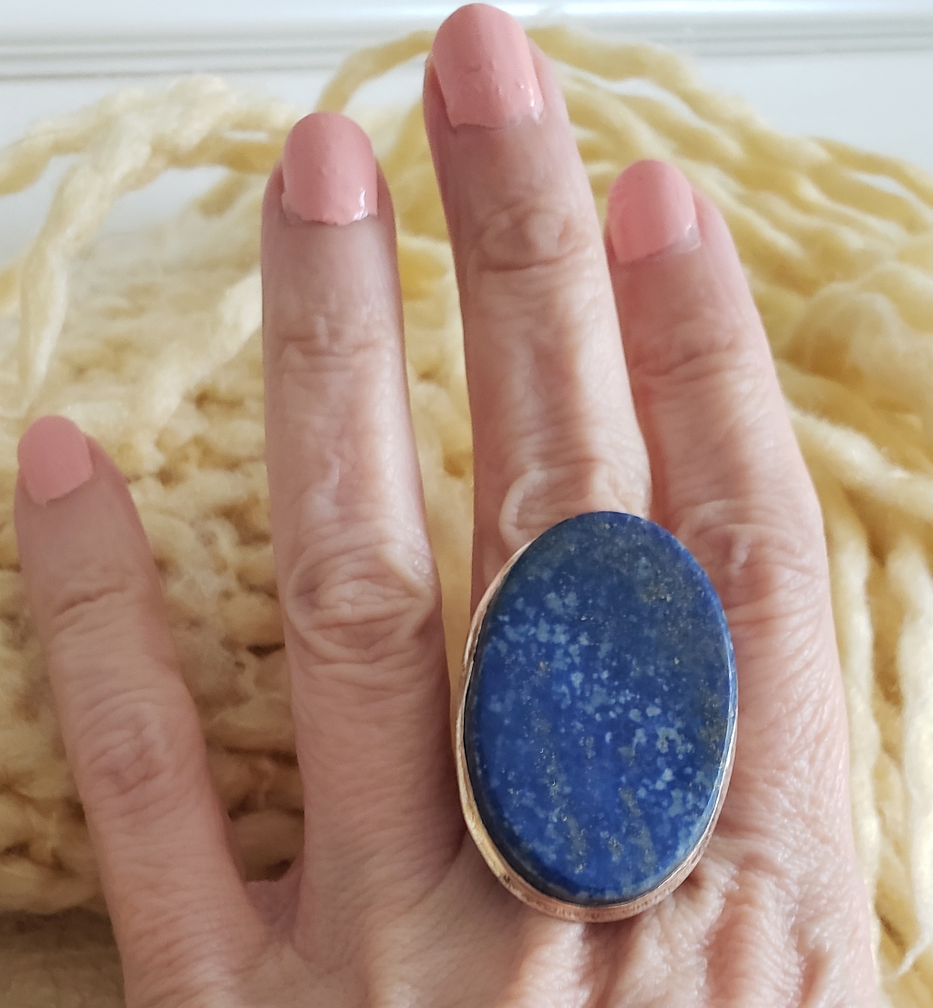 Lapis Lazuli & Silver Ring, Huge Oval, Deep Blue, Sz. 7, Nwot, One Of A Kind.
